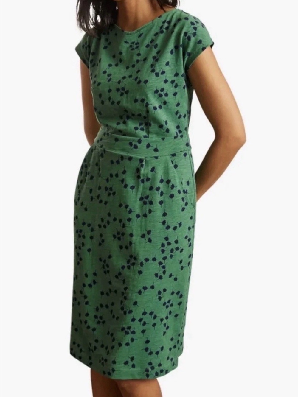 Boden Florrie Green Knit Dress with Navy Floral Tulip Print